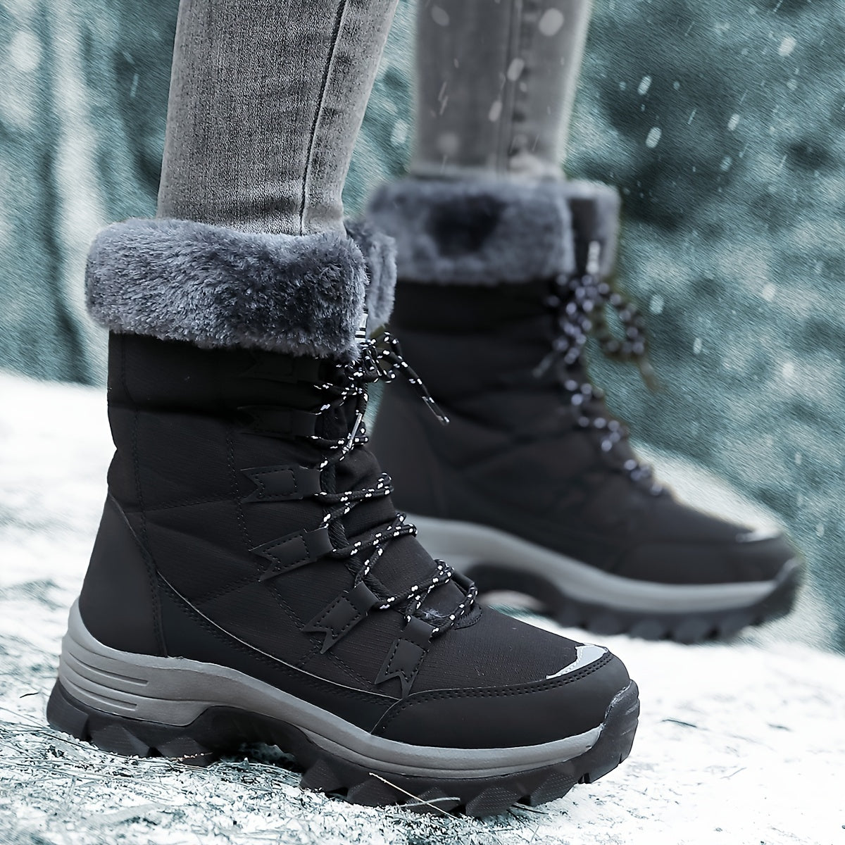 Women's Insulated Lace-Up Snow Boots on a Platform, Calf-High | For Winter Walks and Everyday Comfort