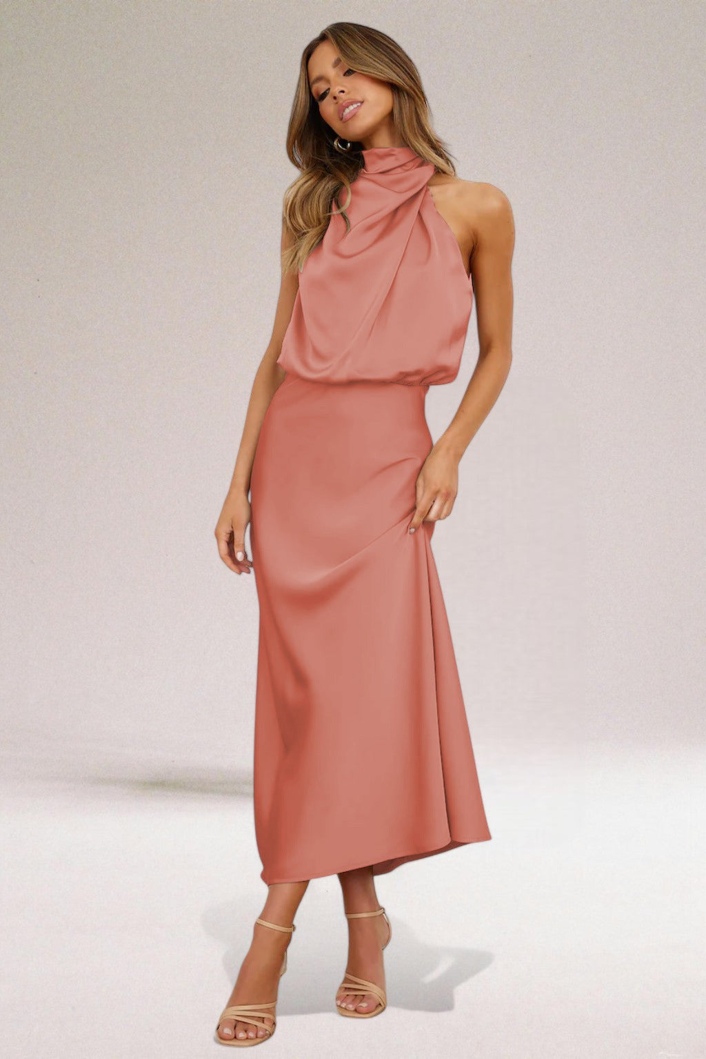 Damska Elegancka Sukienka Maxi Z Dekoltem Halter