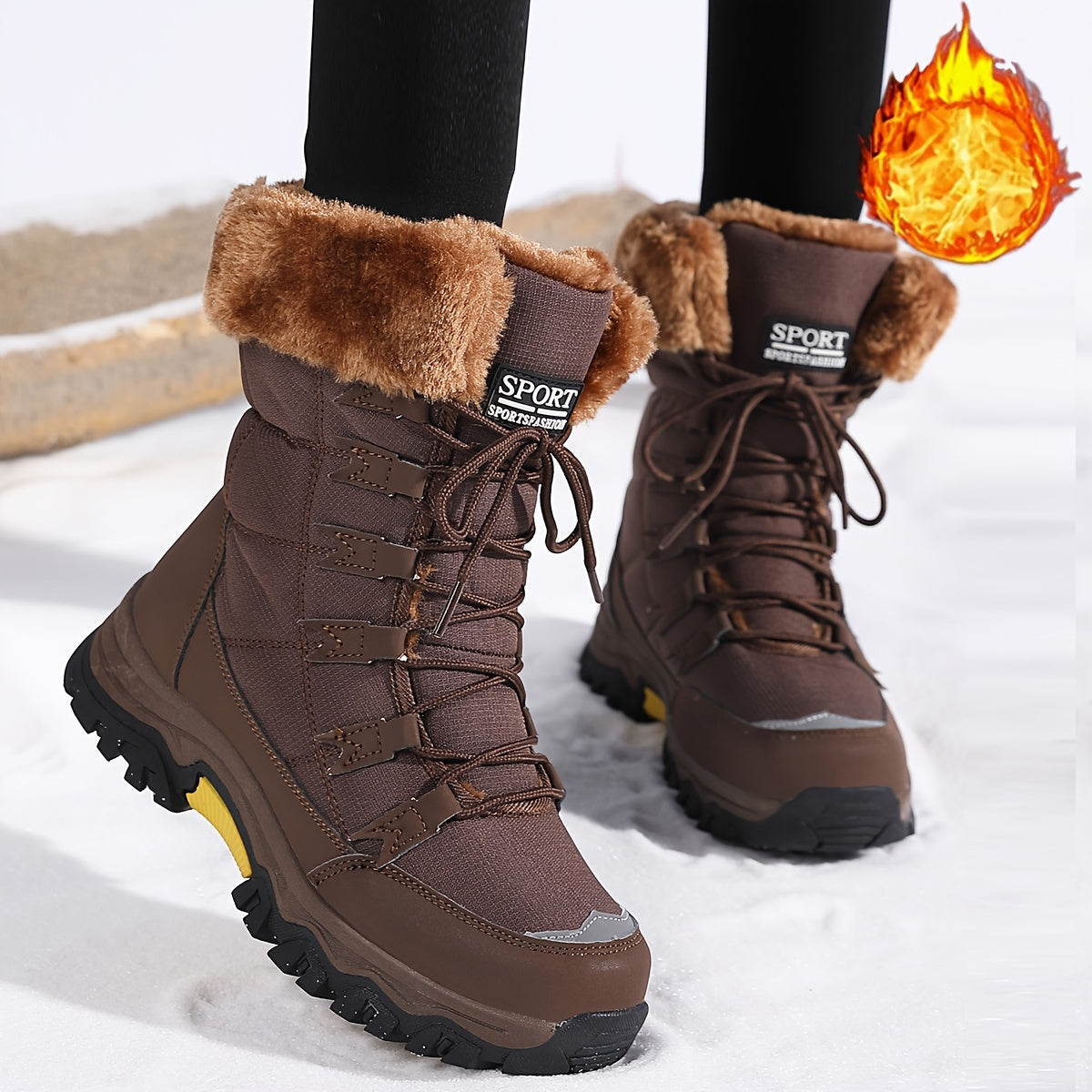 Women's Insulated Lace-Up Snow Boots on a Platform, Calf-High | For Winter Walks and Everyday Comfort