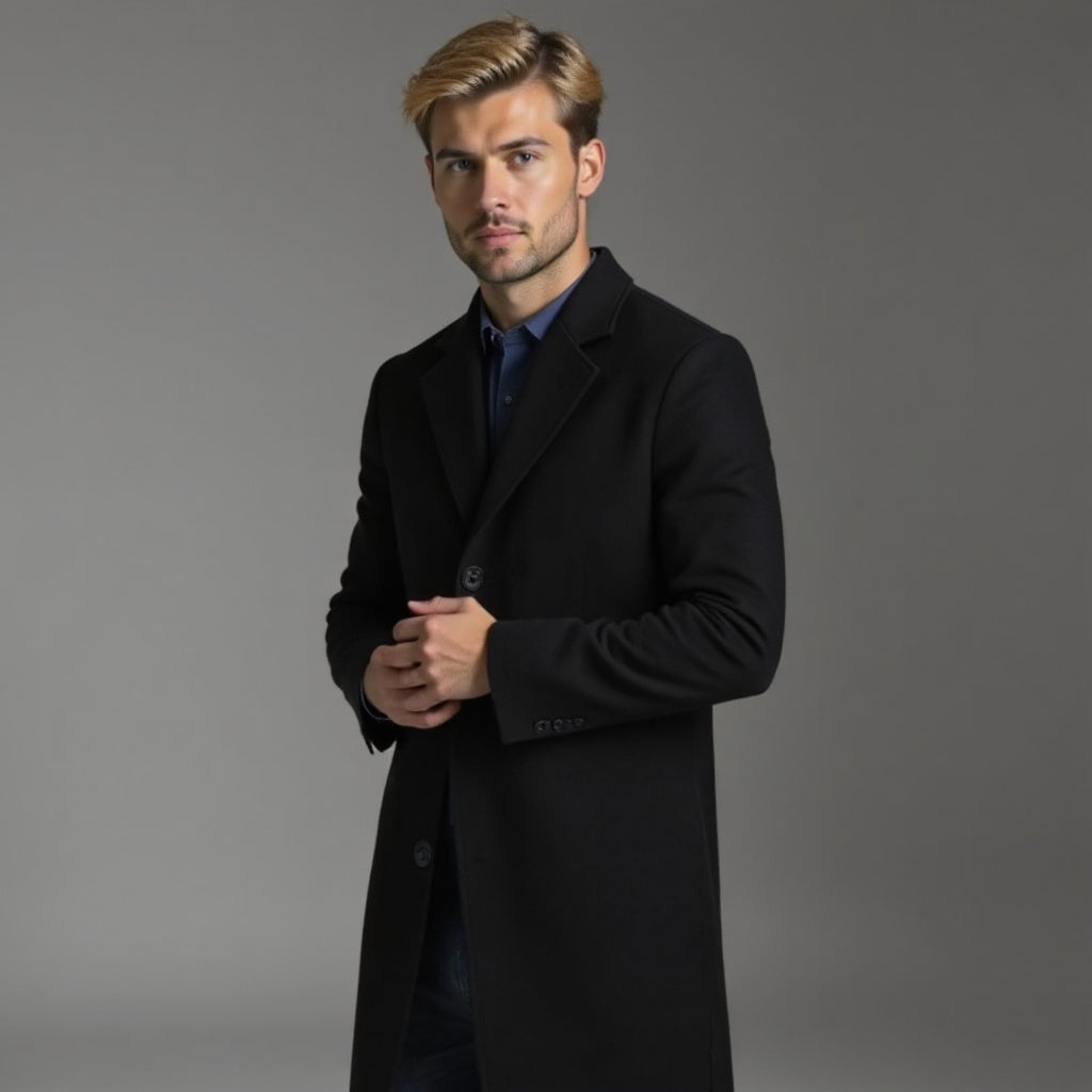 Płaszcz Slim Fit męski jednorzędowy do kolan