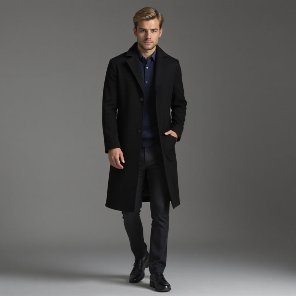 Płaszcz Slim Fit męski jednorzędowy do kolan