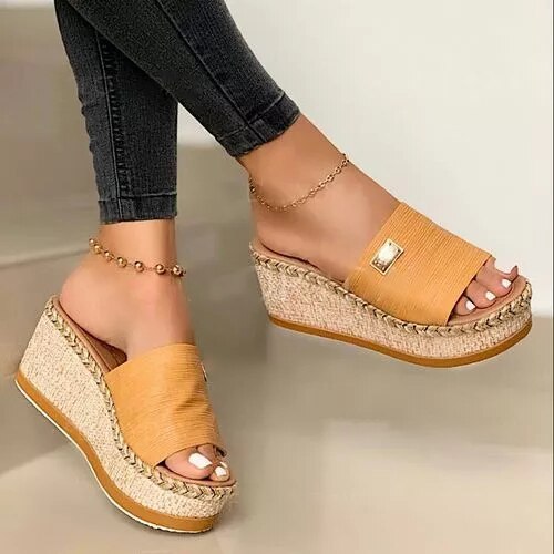Klapki wygodne letnie damskie espadrylowe na koturnie