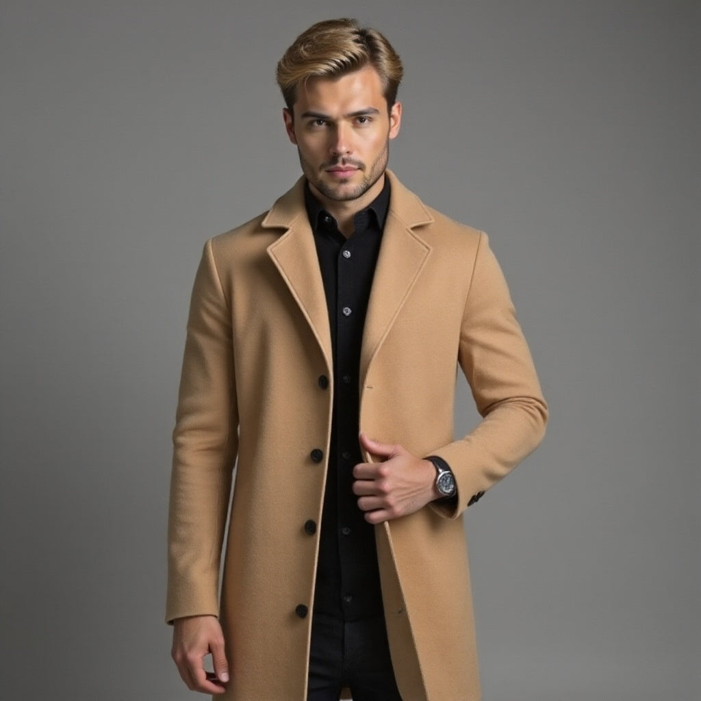 Płaszcz Slim Fit męski jednorzędowy do kolan