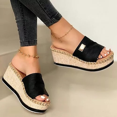 Klapki wygodne letnie damskie espadrylowe na koturnie