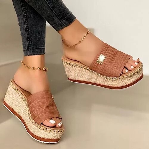 Klapki wygodne letnie damskie espadrylowe na koturnie
