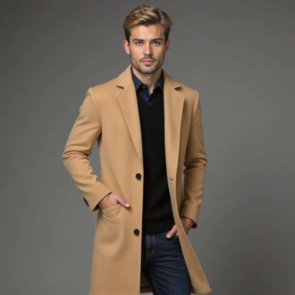 Płaszcz Slim Fit męski jednorzędowy do kolan