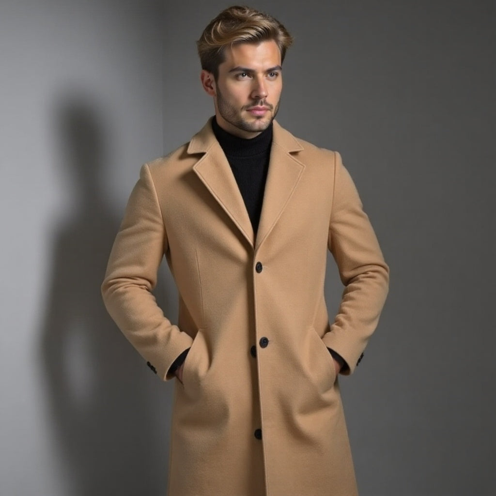 Płaszcz Slim Fit męski jednorzędowy do kolan