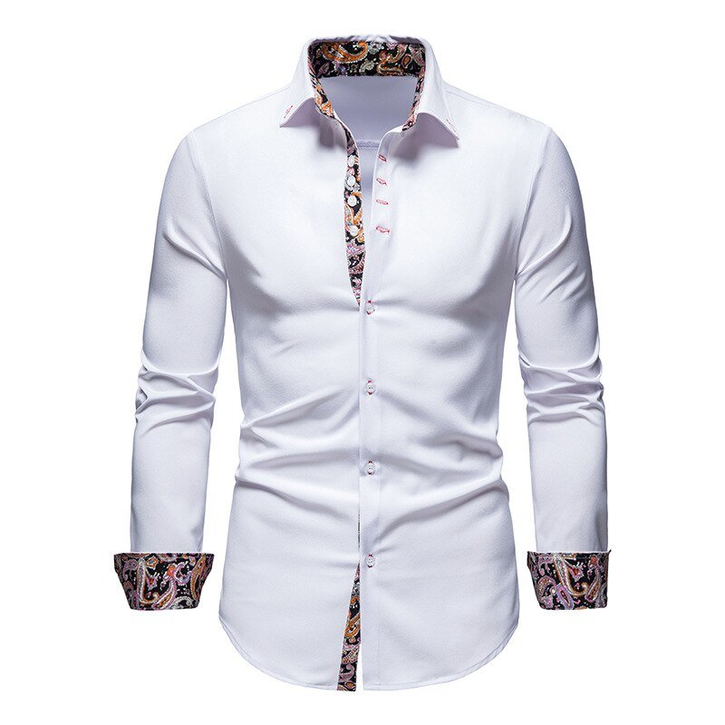 Men’s Long-Sleeve Shirt with Contrasting Collar