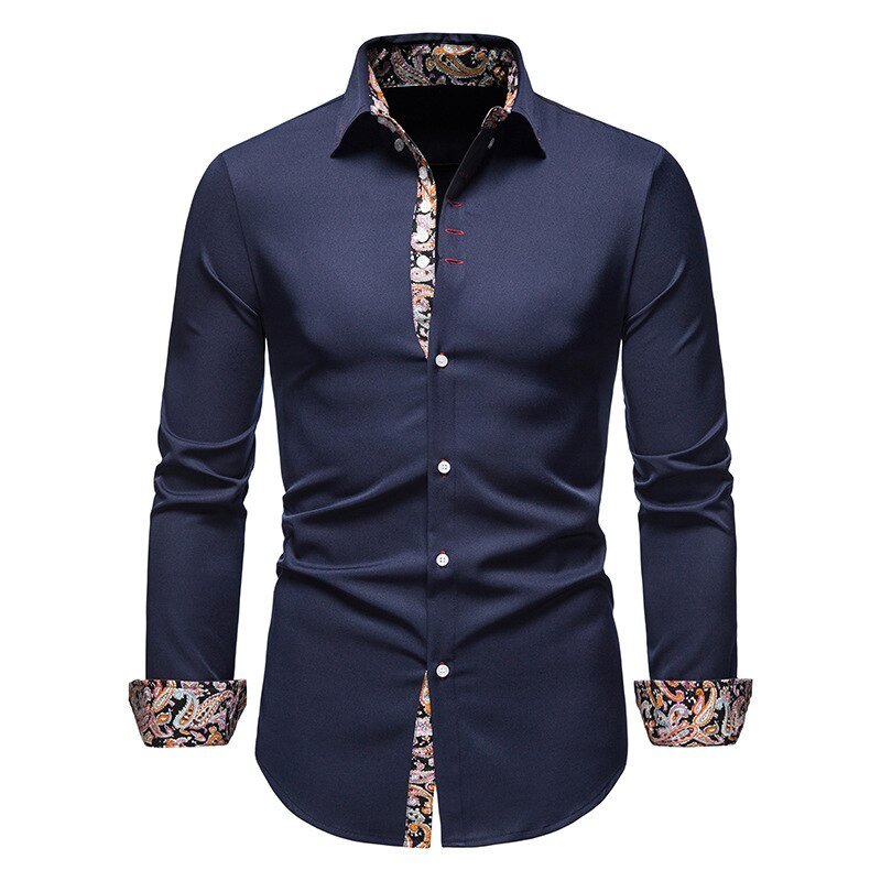 Men’s Long-Sleeve Shirt with Contrasting Collar