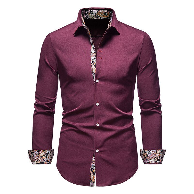 Men’s Long-Sleeve Shirt with Contrasting Collar