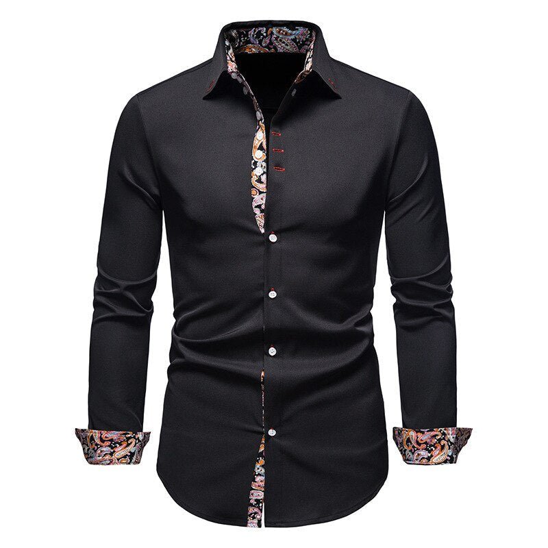 Men’s Long-Sleeve Shirt with Contrasting Collar