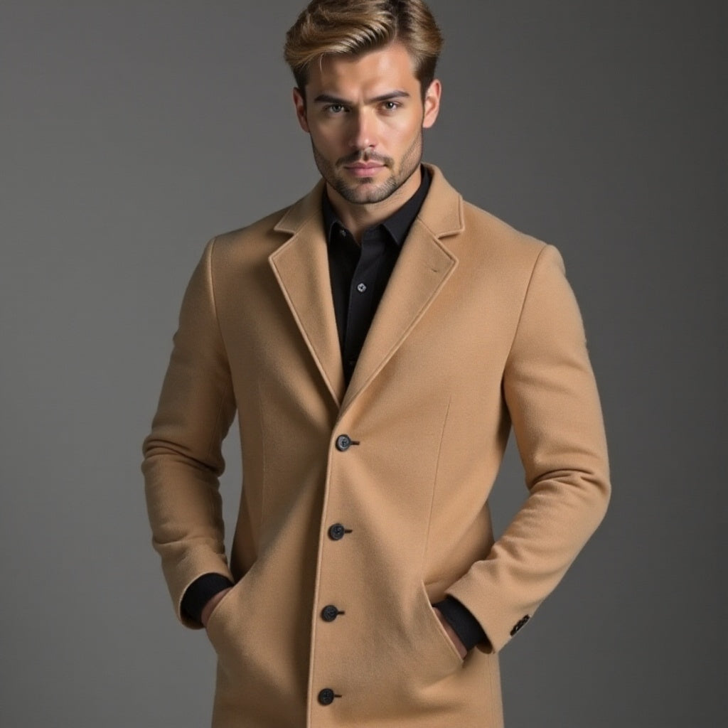 Płaszcz Slim Fit męski jednorzędowy do kolan
