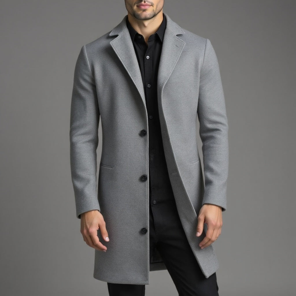 Płaszcz Slim Fit męski jednorzędowy do kolan
