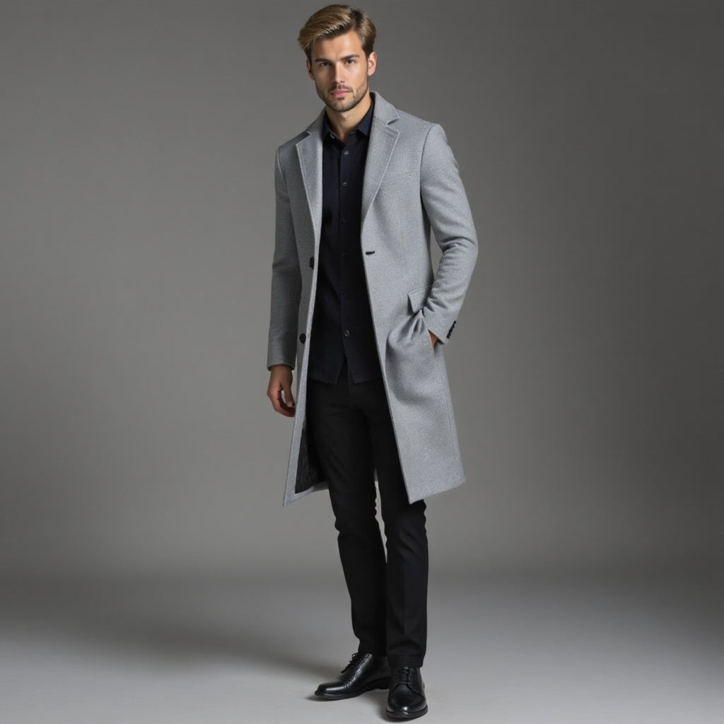 Płaszcz Slim Fit męski jednorzędowy do kolan