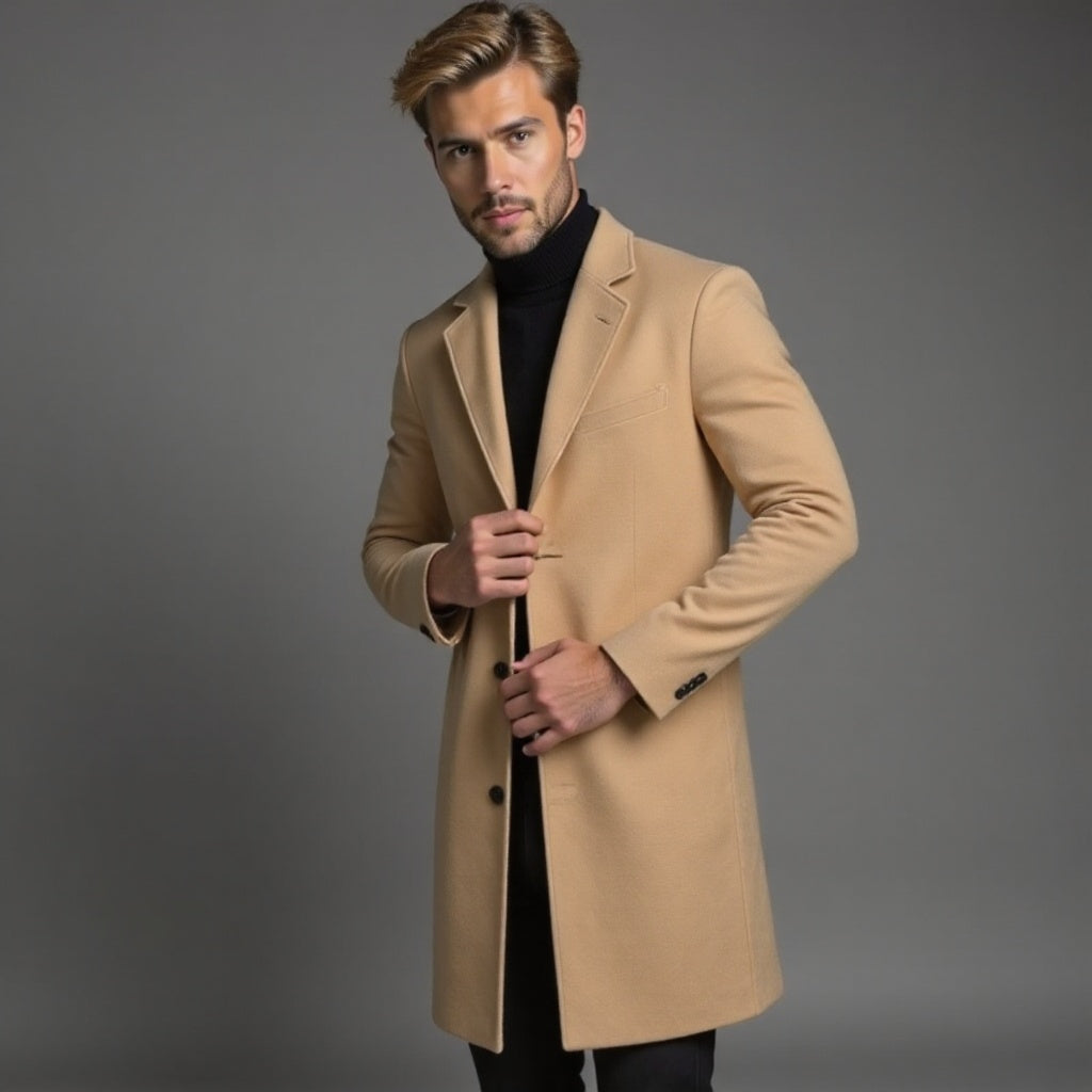 Płaszcz Slim Fit męski jednorzędowy do kolan