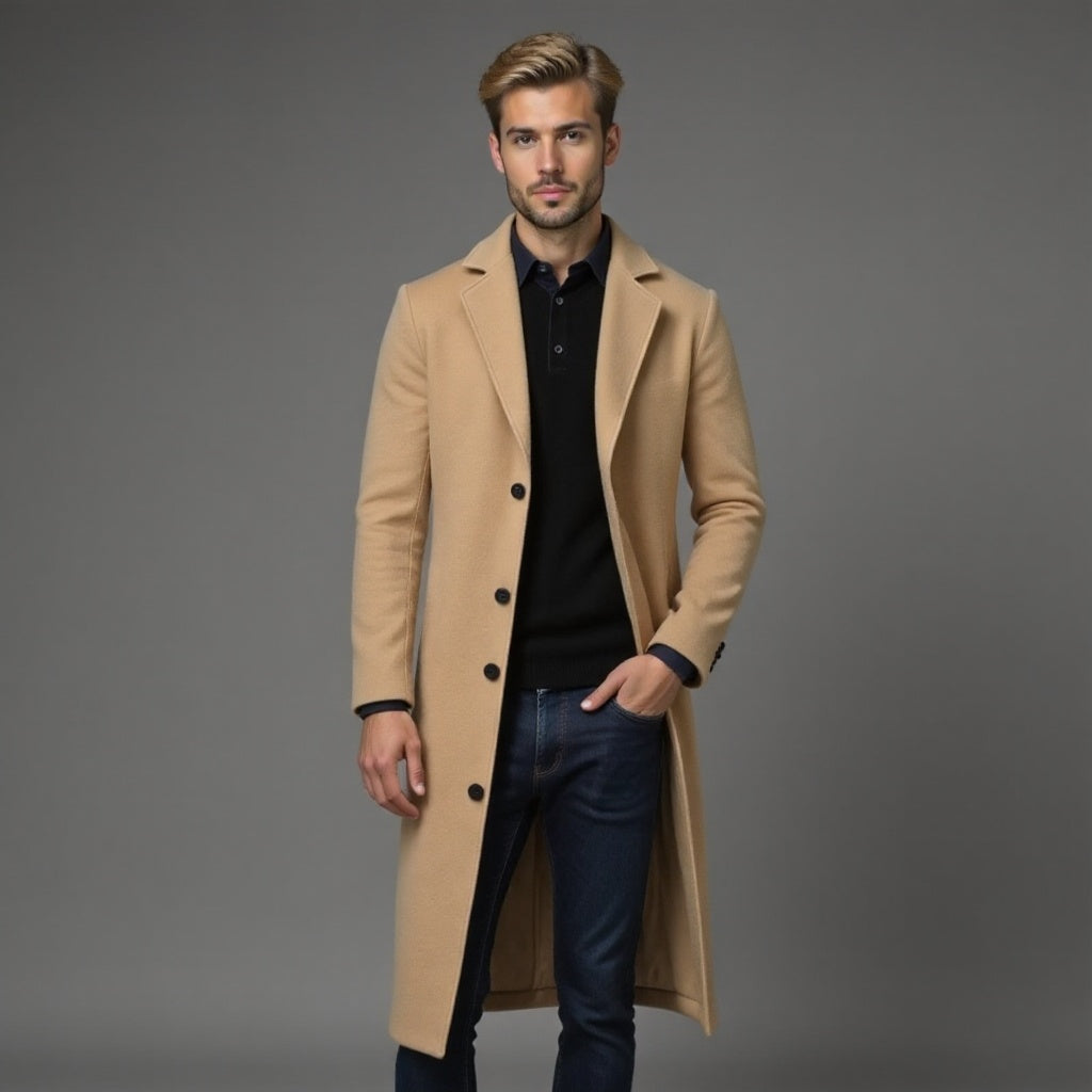 Płaszcz Slim Fit męski jednorzędowy do kolan