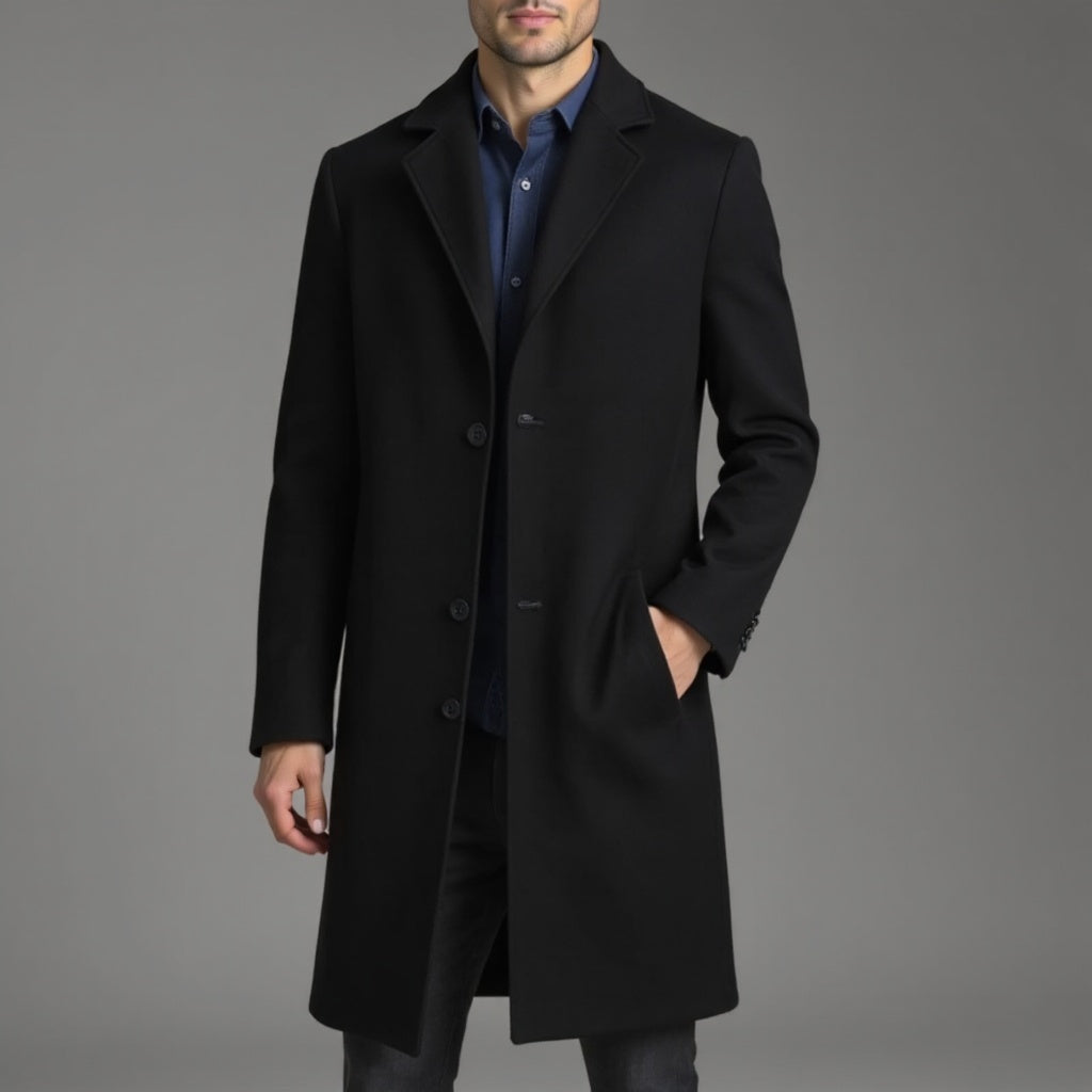 Płaszcz Slim Fit męski jednorzędowy do kolan