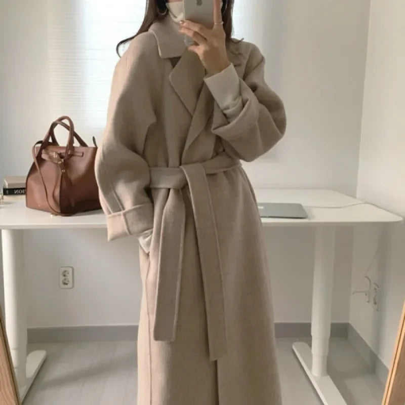 Płaszcz Zimowy Damski Długi Z Paskiem Oversize | Elegancki