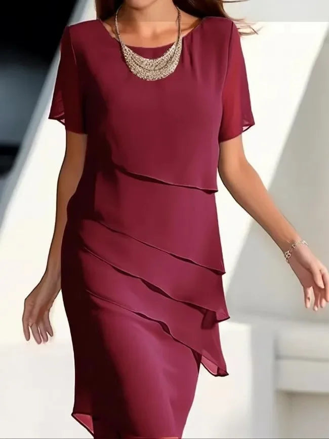 Elegancka Sukienka damska warstwowa z krótkim rękawem