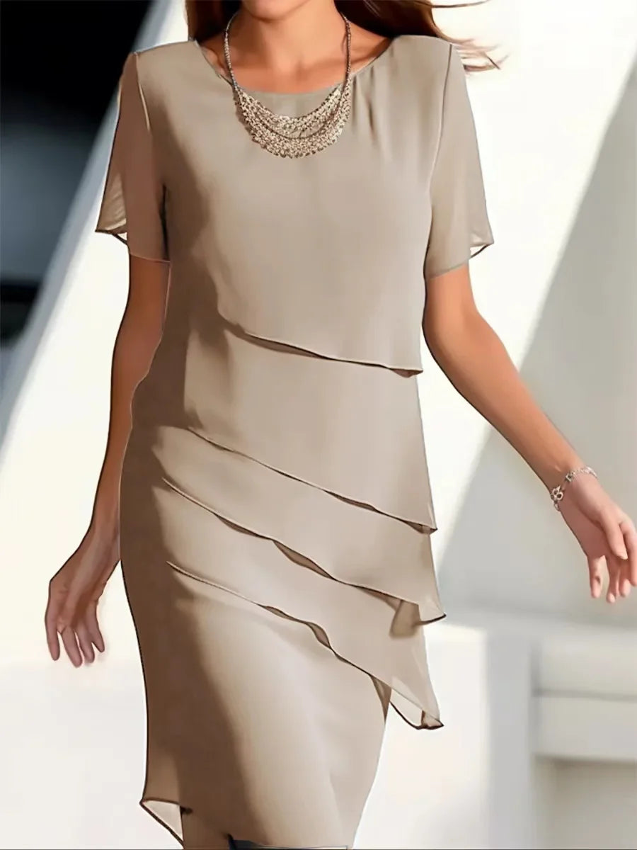 Elegancka Sukienka damska warstwowa z krótkim rękawem