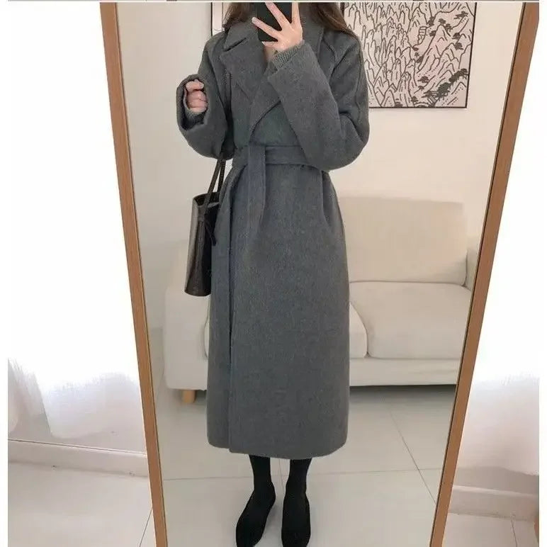 Płaszcz Zimowy Damski Długi Z Paskiem Oversize | Elegancki