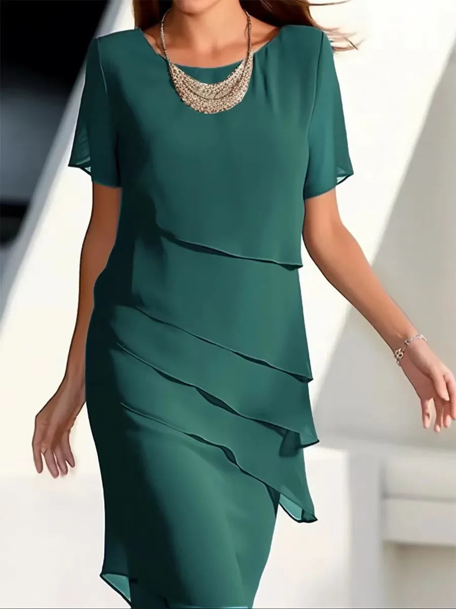Elegancka Sukienka damska warstwowa z krótkim rękawem
