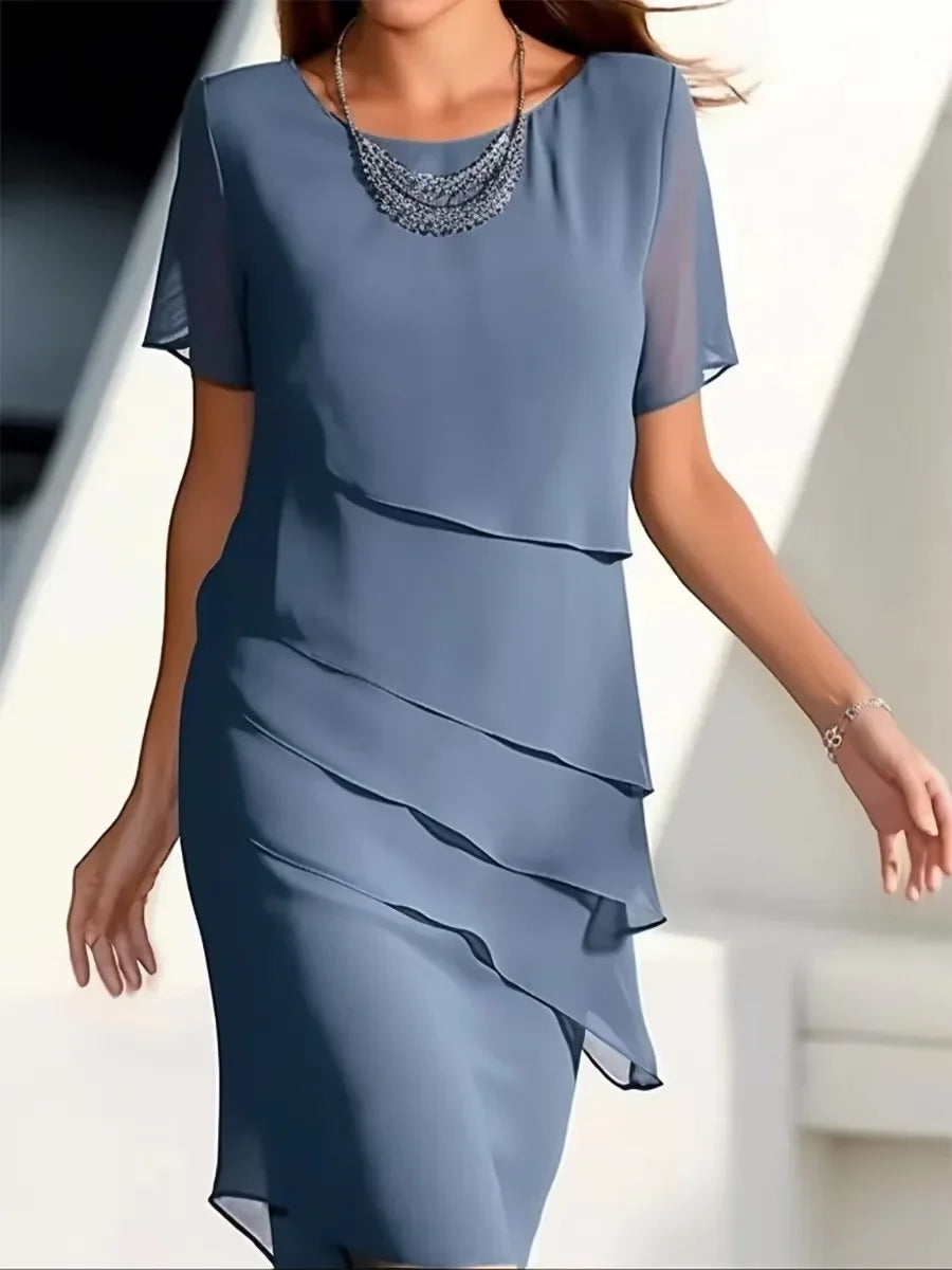 Elegancka Sukienka damska warstwowa z krótkim rękawem