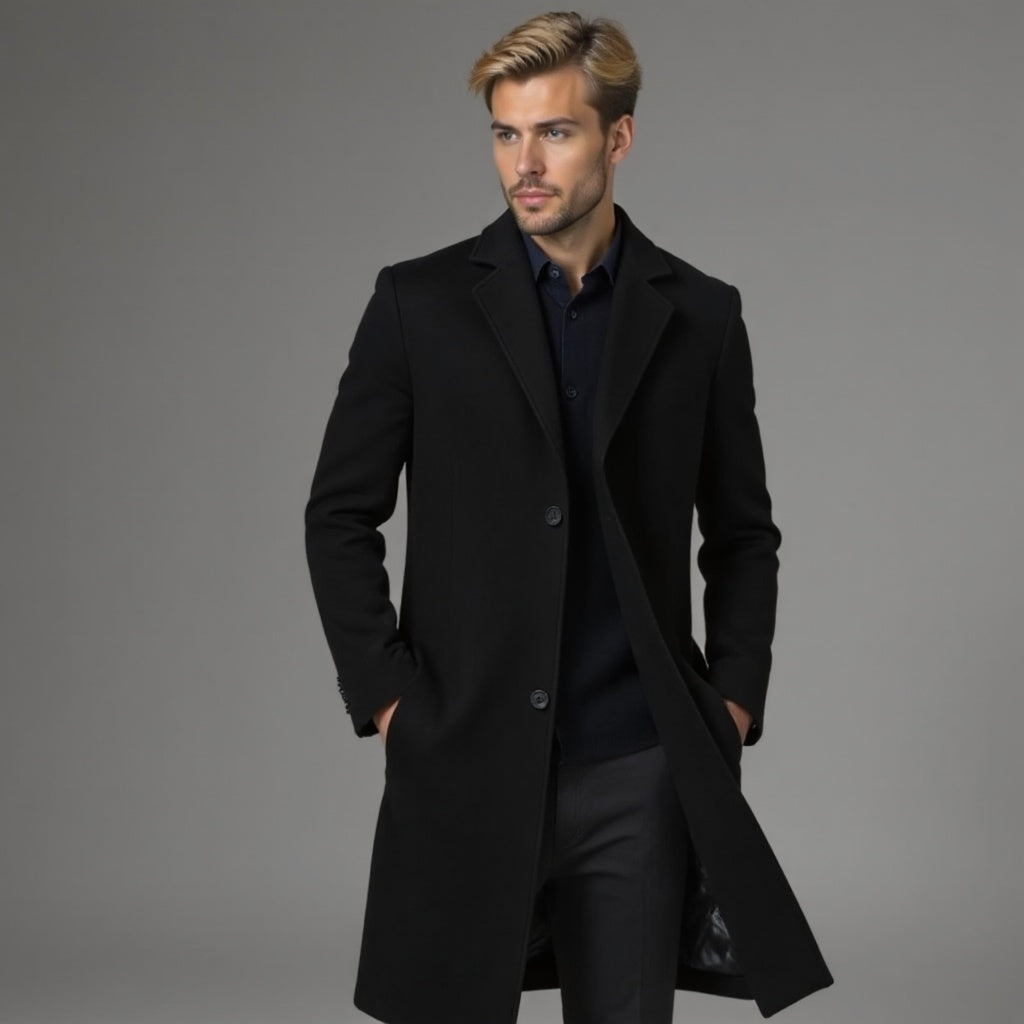 Płaszcz Slim Fit męski jednorzędowy do kolan