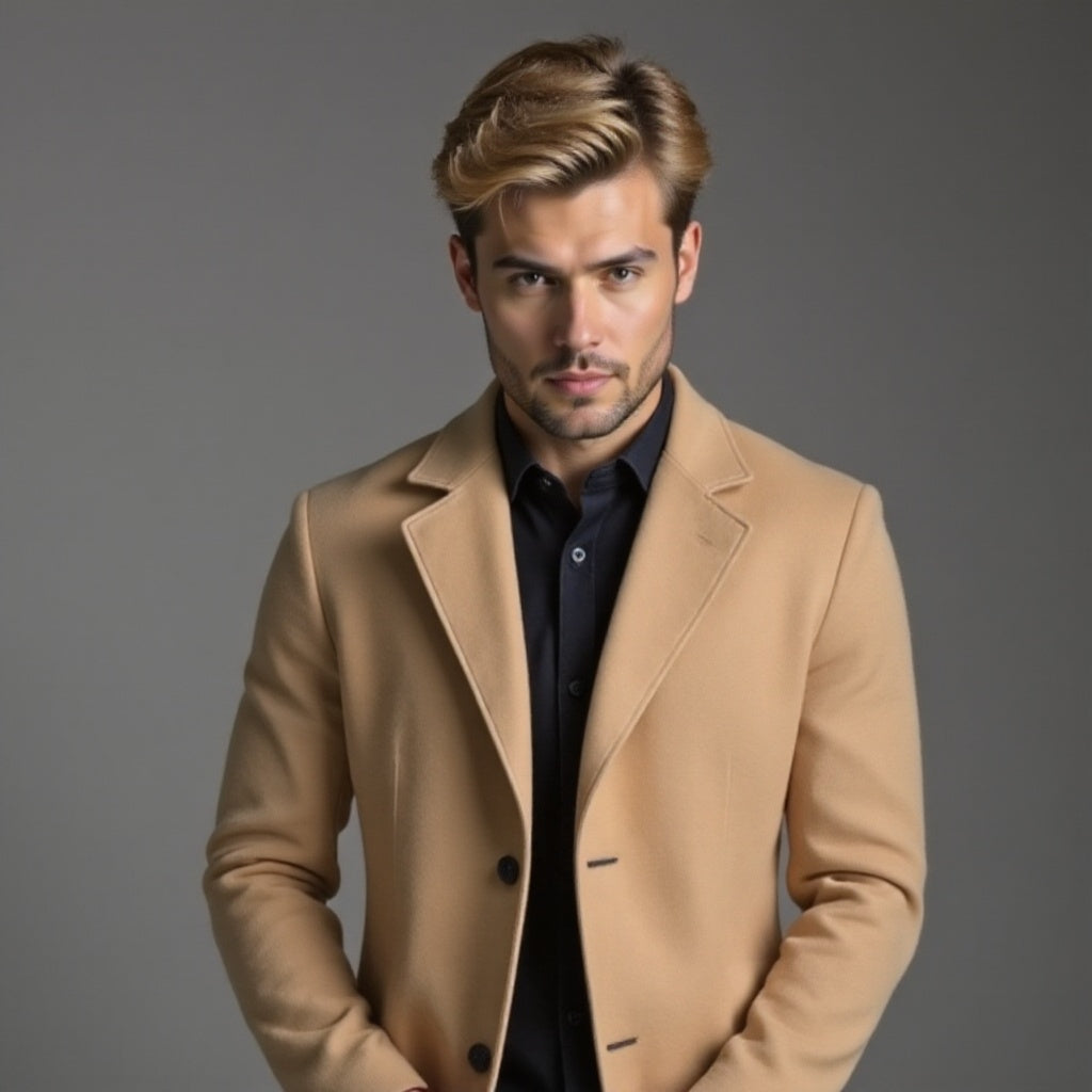 Płaszcz Slim Fit męski jednorzędowy do kolan