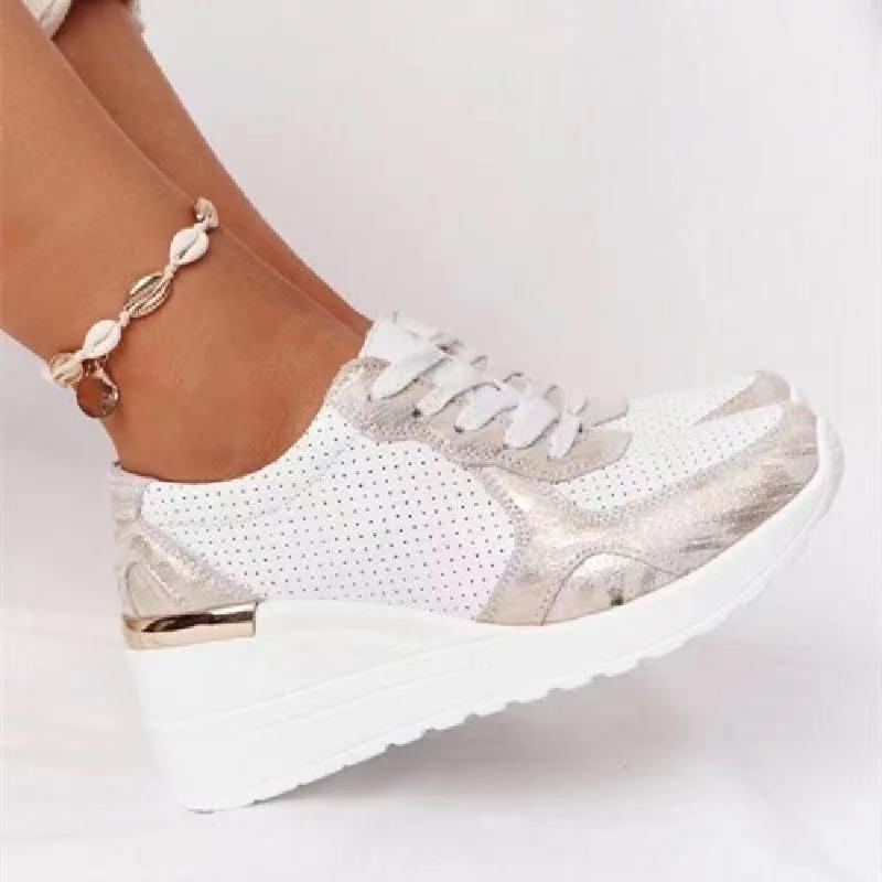 Sneakersy ortopedyczne damskie na koturnie sznurowane