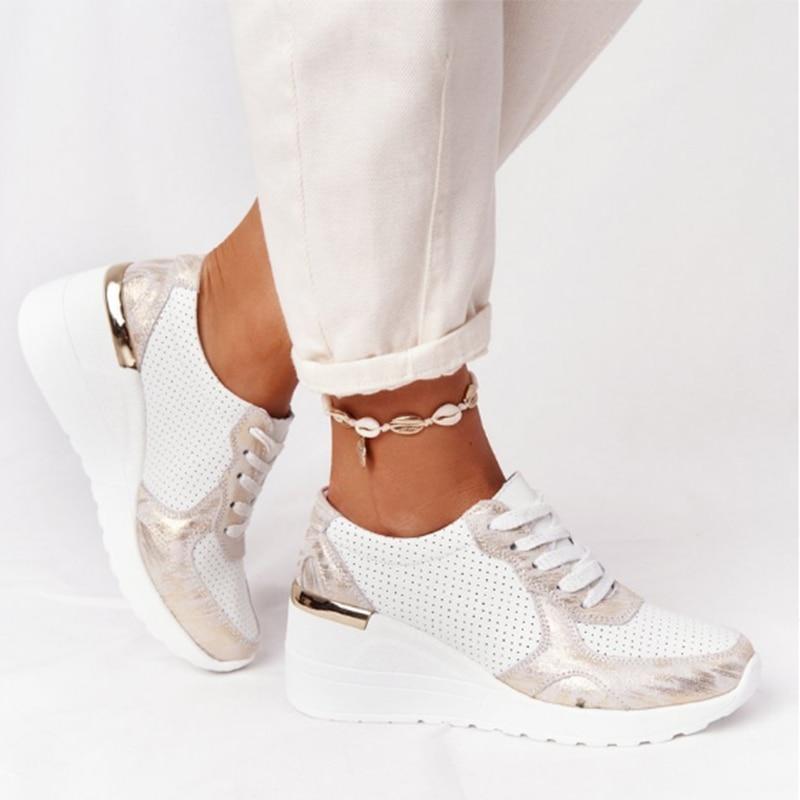 Sneakersy ortopedyczne damskie na koturnie sznurowane