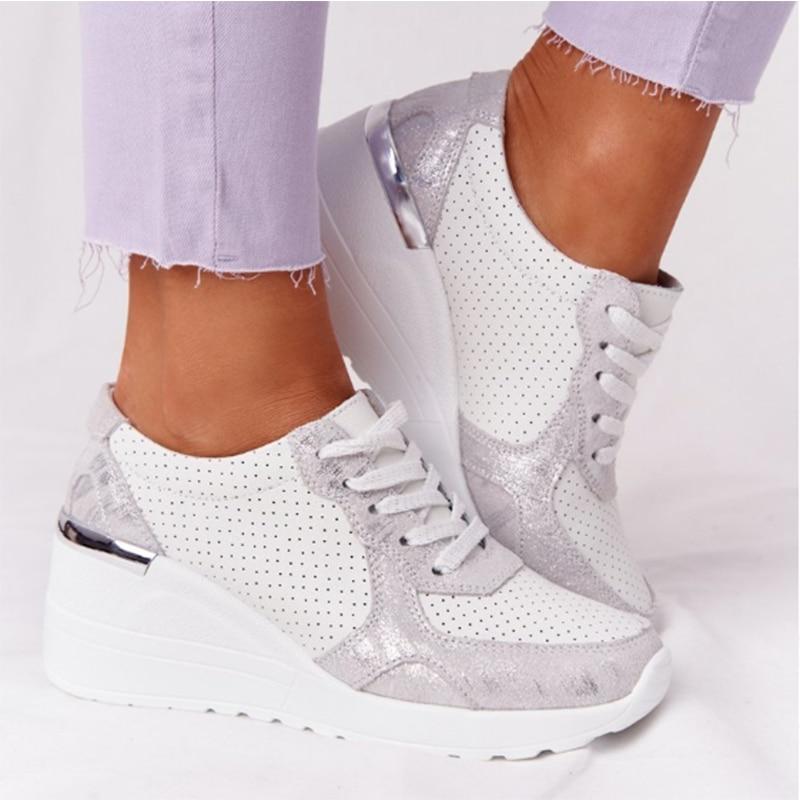 Sneakersy ortopedyczne damskie na koturnie sznurowane