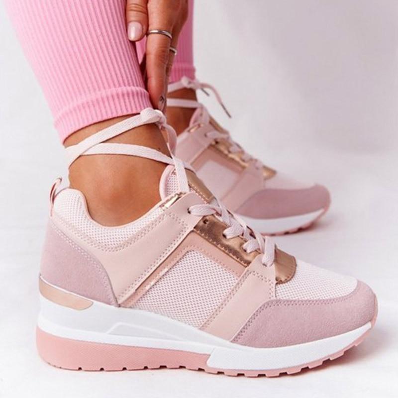 Sneakersy ortopedyczne damskie na koturnie sznurowane