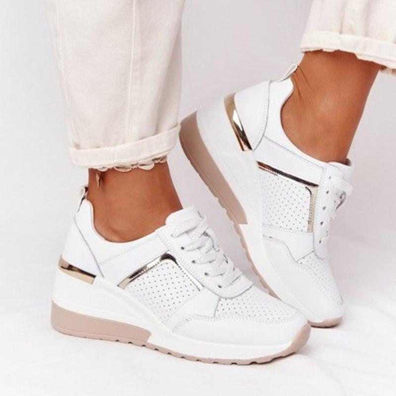 Sneakersy ortopedyczne damskie na koturnie sznurowane