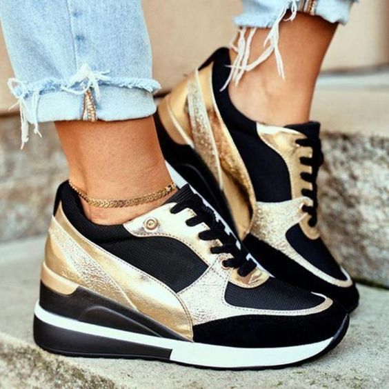 Sneakersy ortopedyczne damskie na koturnie sznurowane