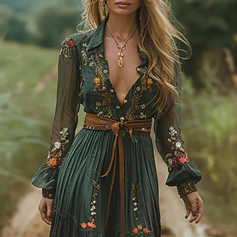 Boho sukienka maxi haftowana damska z tiulem - Daisy Detail
