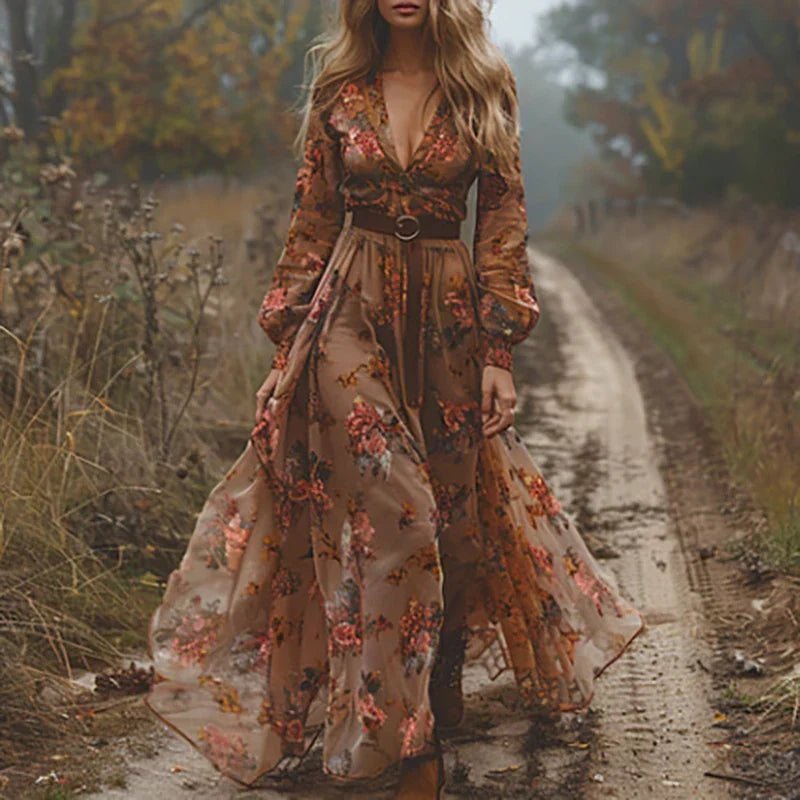 Boho sukienka maxi haftowana damska z tiulem - Daisy Side