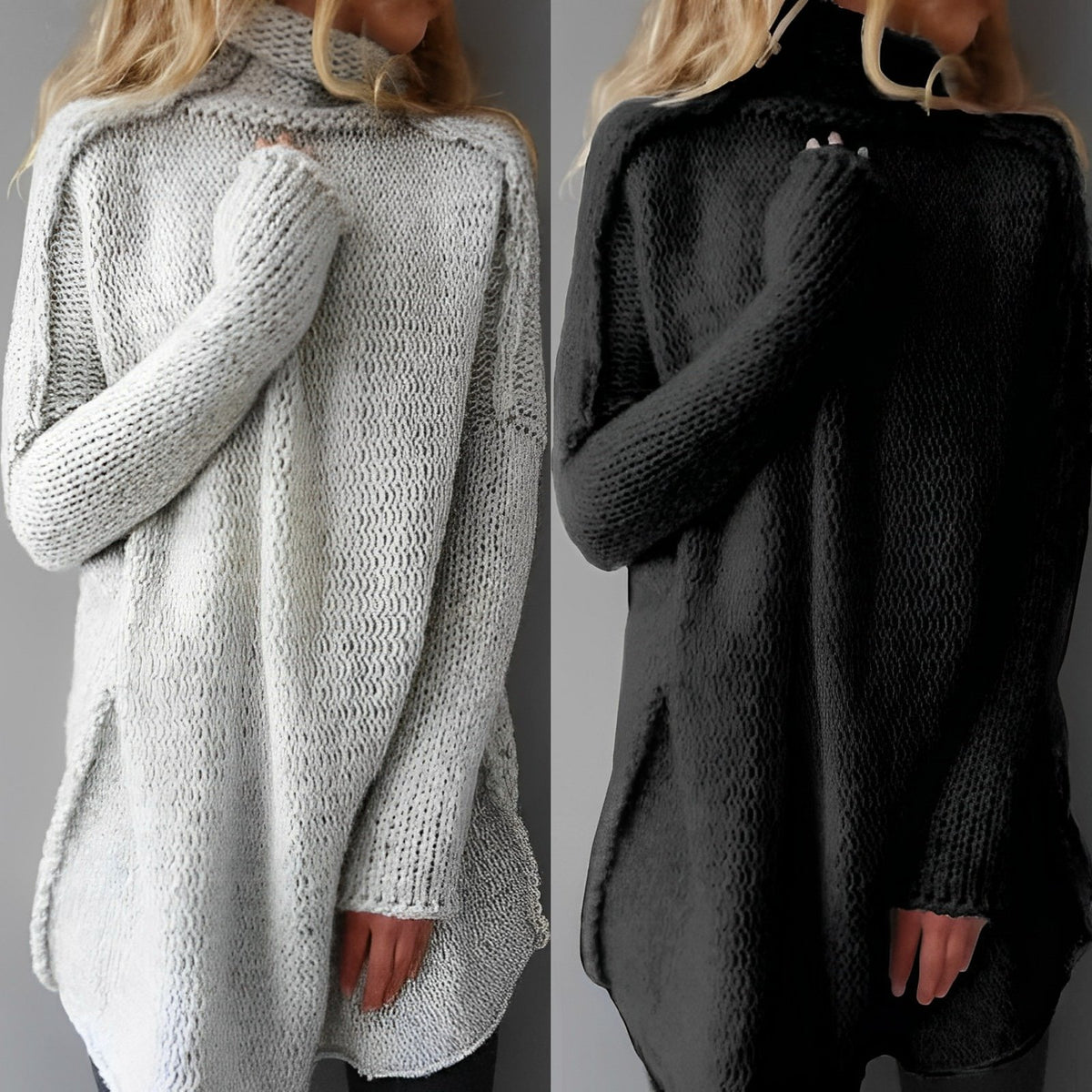 Ciepły oversize sweter damski z golfem - Nora Hero
