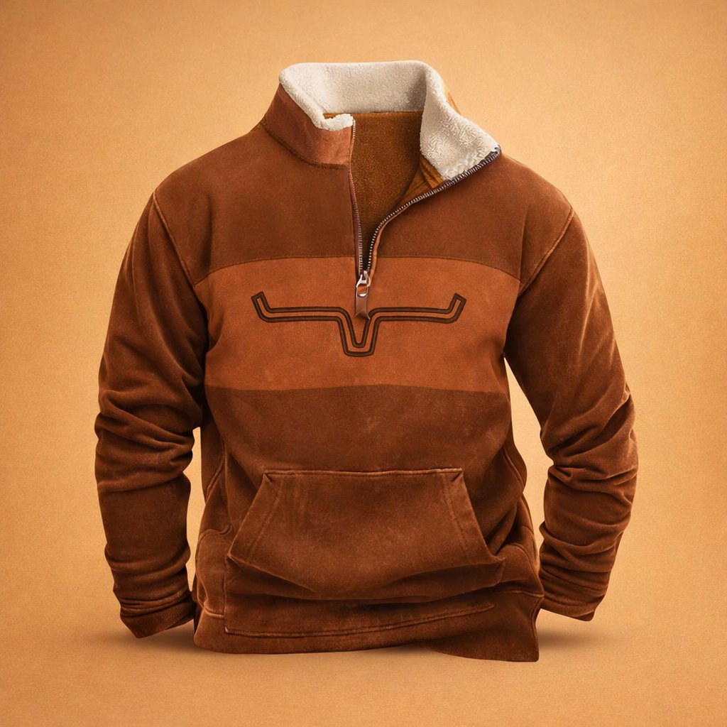 Ciepły sweter męski na suwak z kołnierzem sherpa - Blake Lifestyle