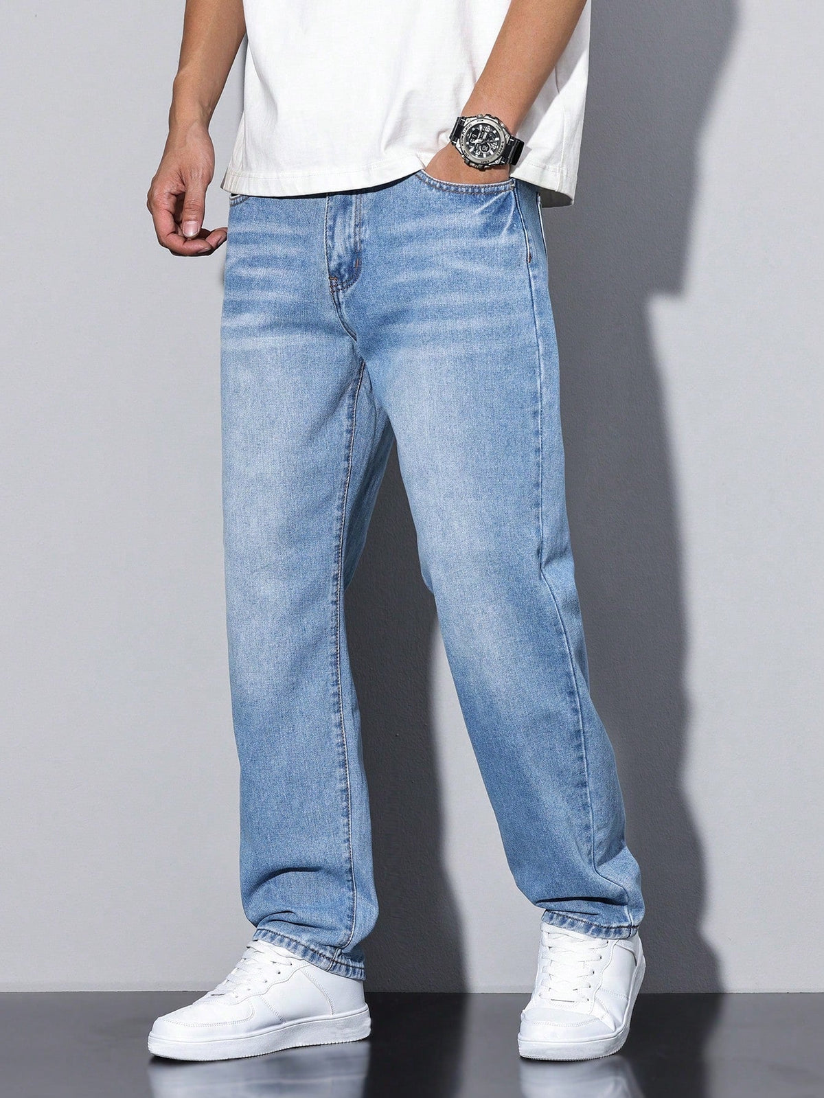 Denimu dżinsy męskie sprane prosta nogawka