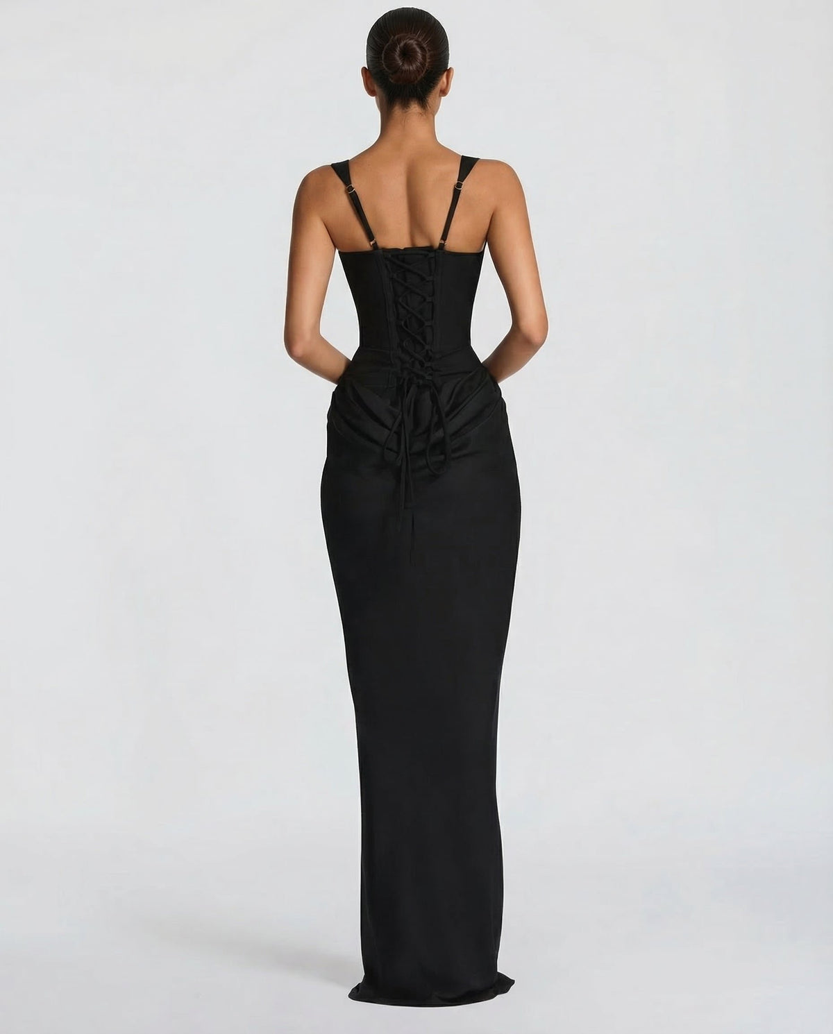 Dopasowana sukienka maxi gorsetowa damska - Nora Front
