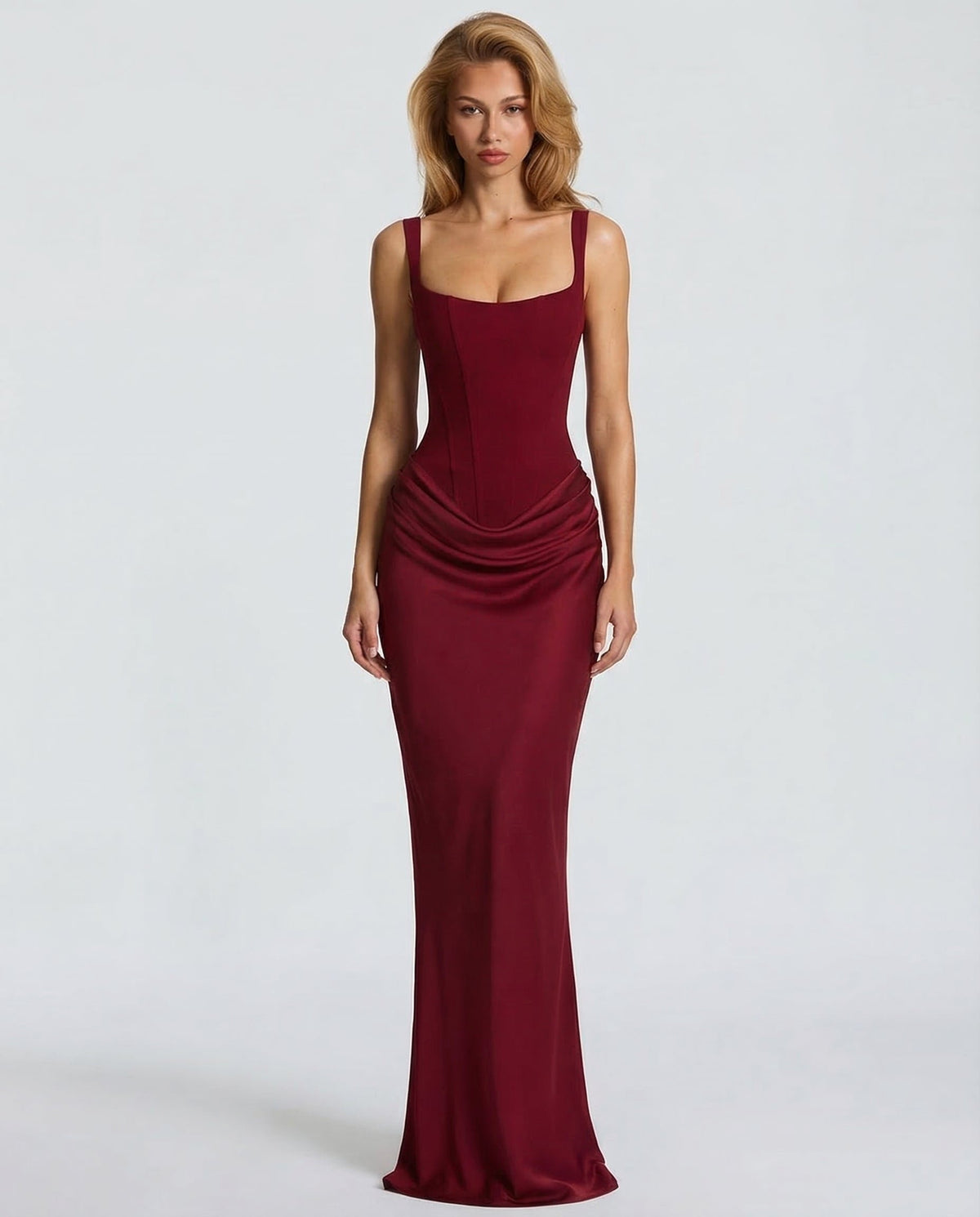 Dopasowana sukienka maxi gorsetowa damska - Nora Side