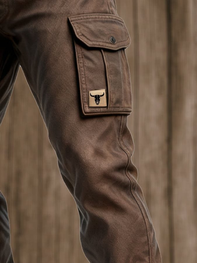 Dopasowane spodnie cargo slim fit męskie - Jace Close Up