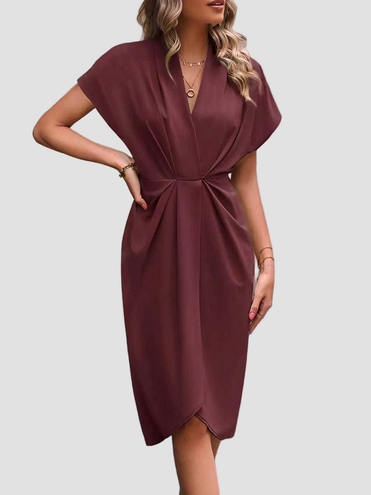 Draped sukienka midi z dekoltem V damska - Fiona Back