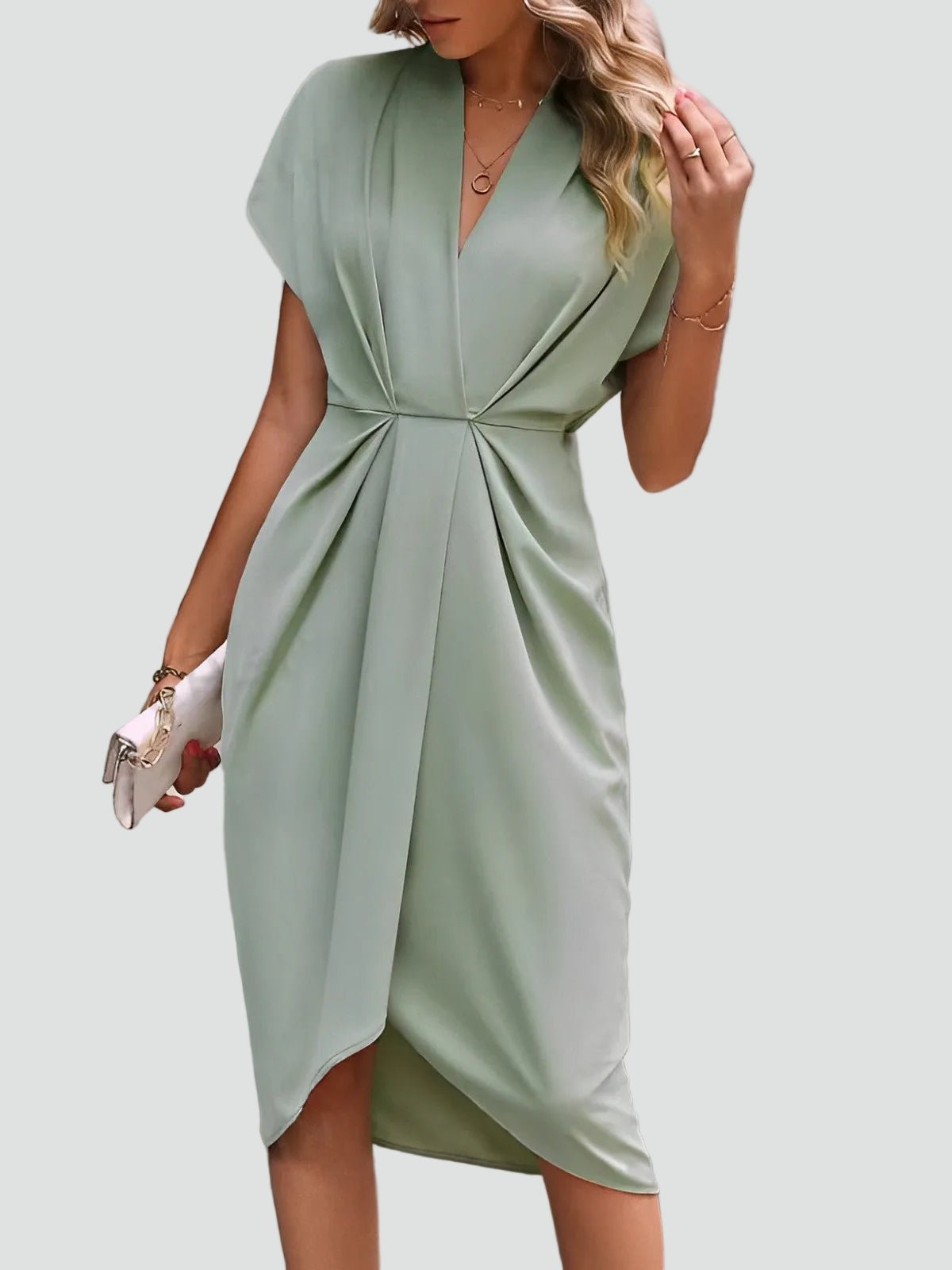 Draped sukienka midi z dekoltem V damska - Fiona Lifestyle