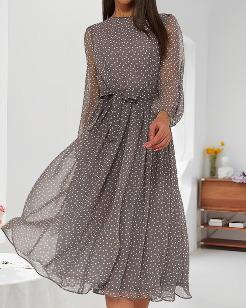 Elegancka sukienka damska w groszki z długim rękawem - Faye Detail