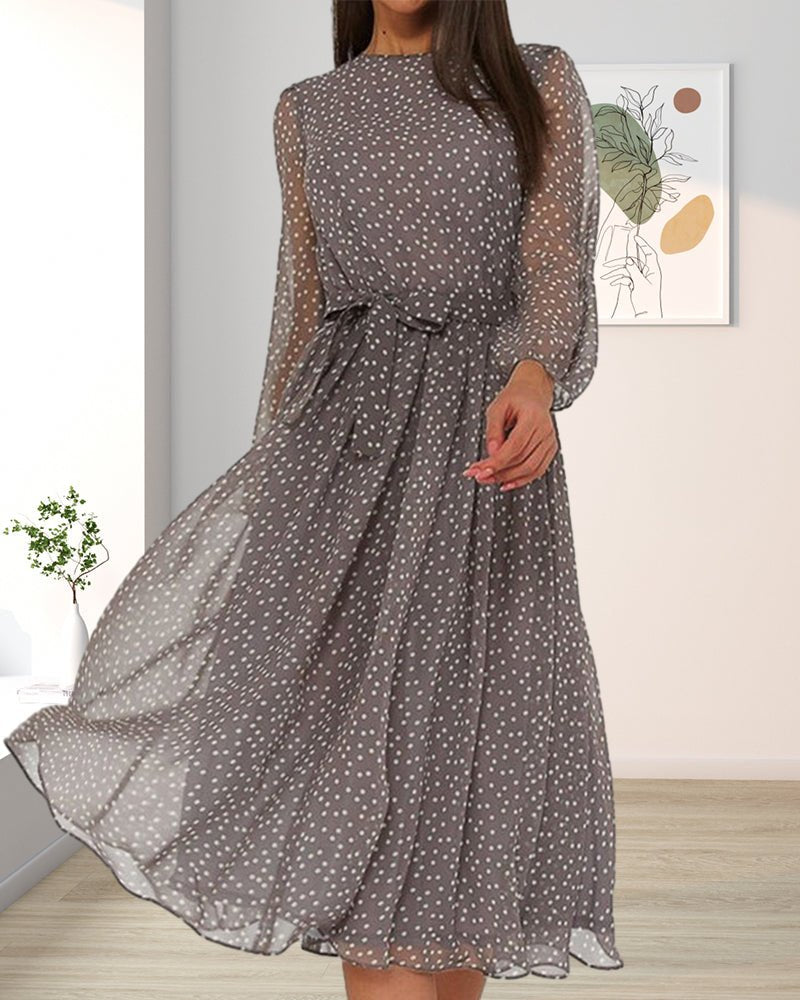 Elegancka sukienka damska w groszki z długim rękawem - Faye Side