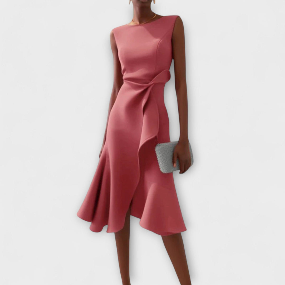 Elegancka sukienka midi bez rękawów asymetryczna damska - Ivy Detail
