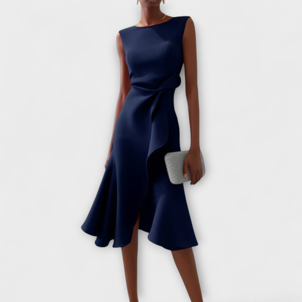Elegancka sukienka midi bez rękawów asymetryczna damska - Ivy Front