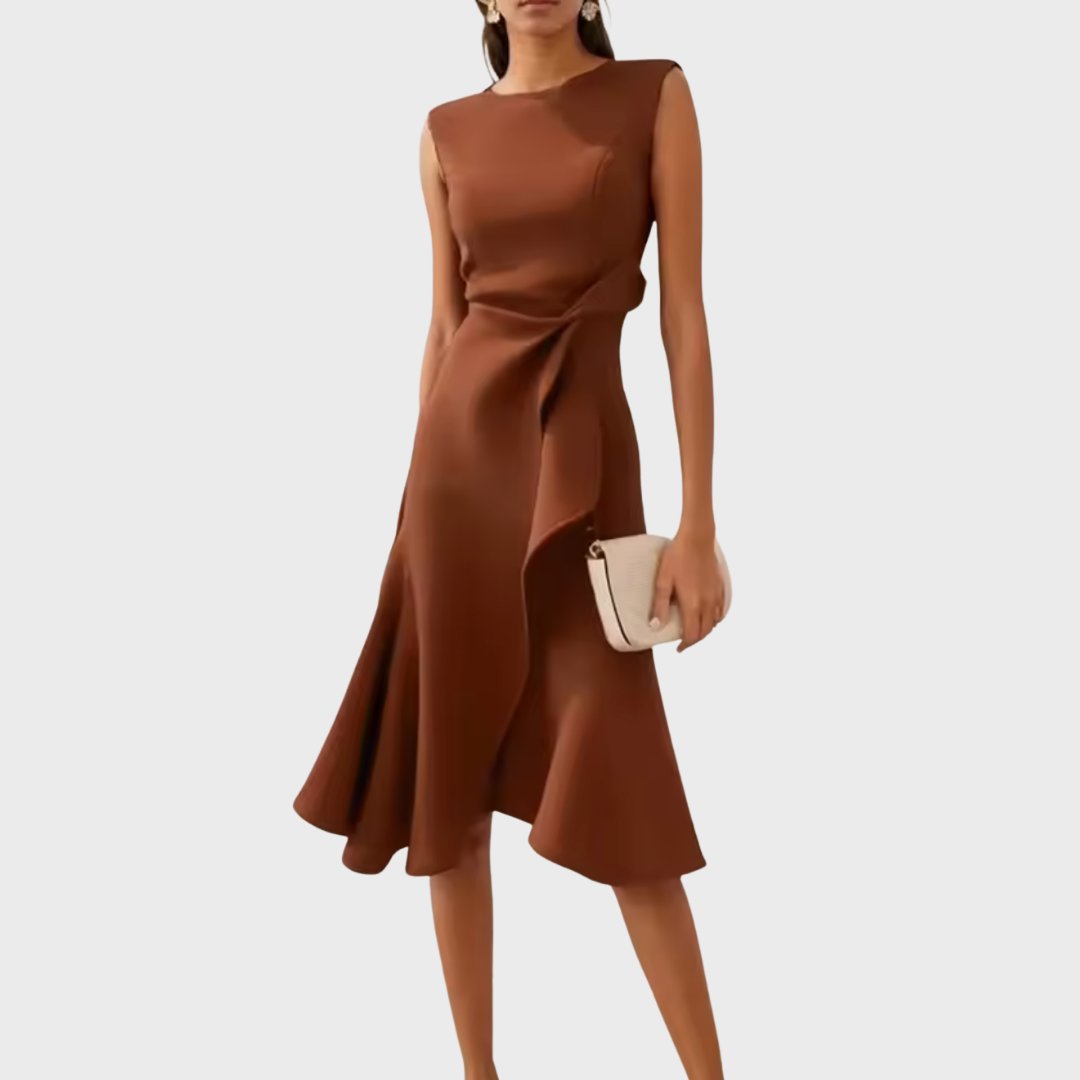 Elegancka sukienka midi bez rękawów asymetryczna damska - Ivy Full